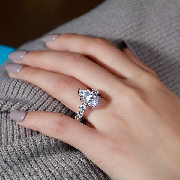 Pear Cut Created White Sapphire Eternity Engagement Ring - Sterling Silver