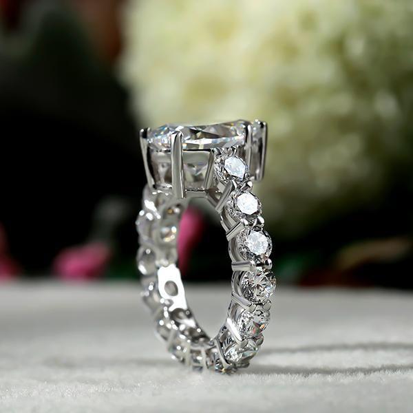 Pear Cut Created White Sapphire Eternity Engagement Ring - Sterling Silver