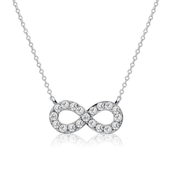 Sterling Silver White Sapphire Infinity Necklace with Rhodium Plating