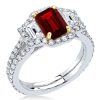 Emerald & Garnet Three Stone Ring - 925 Sterling Silver (Yellow Gold Plated)