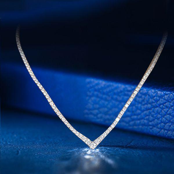 925 Sterling Silver Right Angle Tennis Necklace - 18 Inch