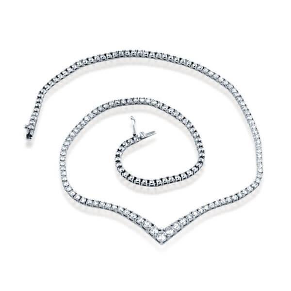 925 Sterling Silver Right Angle Tennis Necklace - 18 Inch