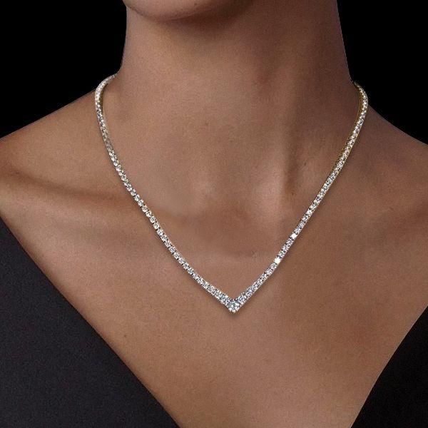 925 Sterling Silver Right Angle Tennis Necklace - 18 Inch