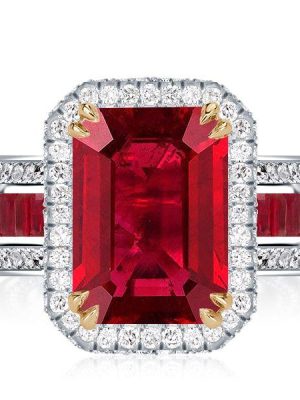 Halo Ruby Engagement Ring - 925 Sterling Silver, Gold Plated Option
