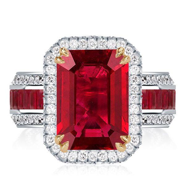 Halo Ruby Engagement Ring - 925 Sterling Silver, Gold Plated Option