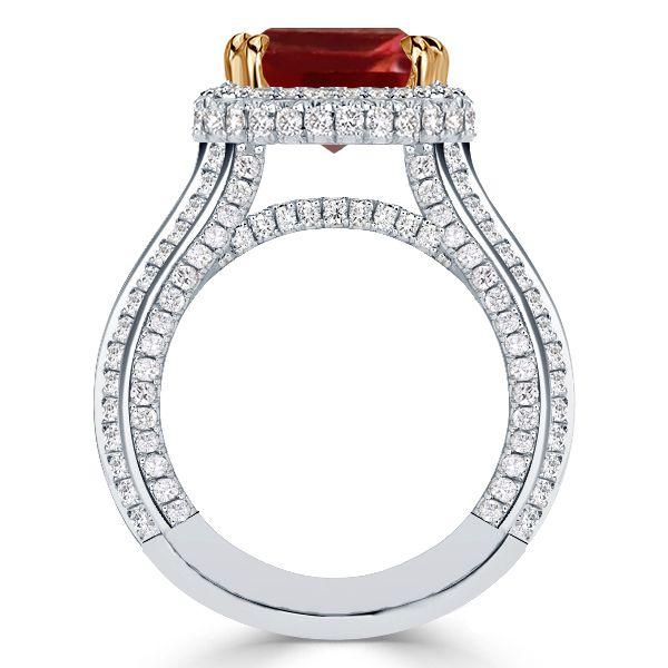 Halo Ruby Engagement Ring - 925 Sterling Silver, Gold Plated Option
