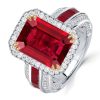 Halo Ruby Engagement Ring - 925 Sterling Silver, Gold Plated Option