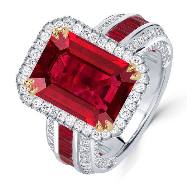 Halo Ruby Engagement Ring - 925 Sterling Silver, Gold Plated Option