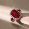 Halo Ruby Engagement Ring - 925 Sterling Silver, Gold Plated Option