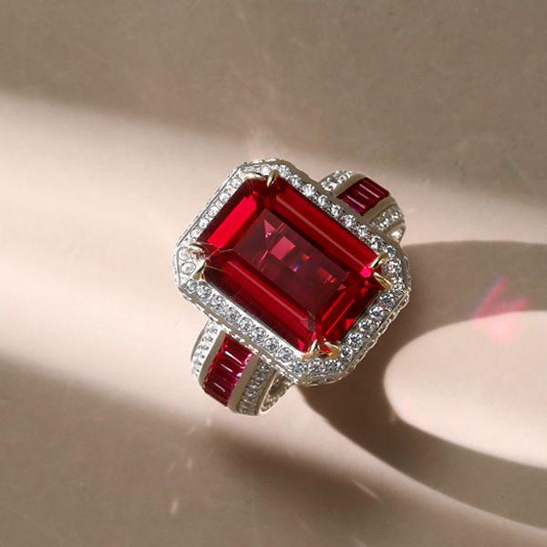 Halo Ruby Engagement Ring - 925 Sterling Silver, Gold Plated Option