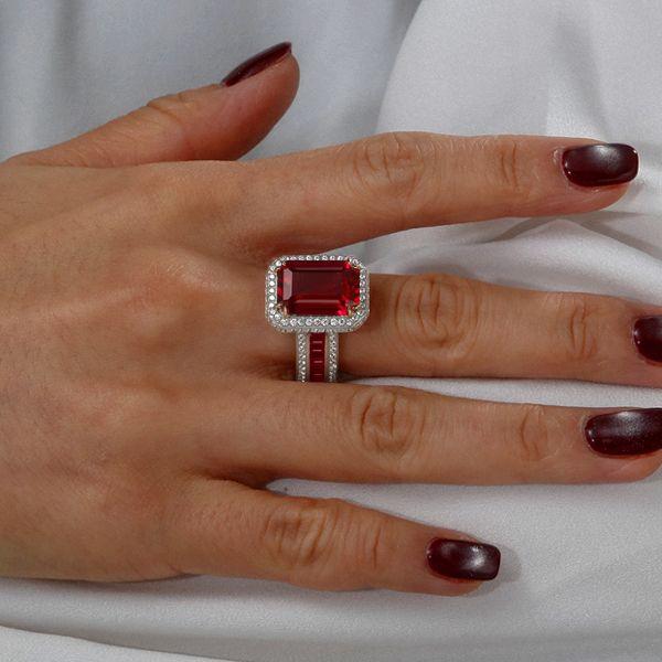 Halo Ruby Engagement Ring - 925 Sterling Silver, Gold Plated Option
