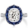 Art Deco Cushion Cut Blue Sapphire Halo Engagement Ring in Sterling Silver
