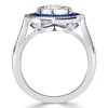 Art Deco Cushion Cut Blue Sapphire Halo Engagement Ring in Sterling Silver