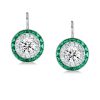 Sterling Silver Halo Created Emerald and White Drop Earrings for Women