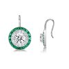 Sterling Silver Halo Created Emerald and White Drop Earrings for Women