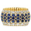 Golden Multi-Row Blue Sapphire Eternity Band - 18K Gold Plated Sterling Silver Wedding Ring