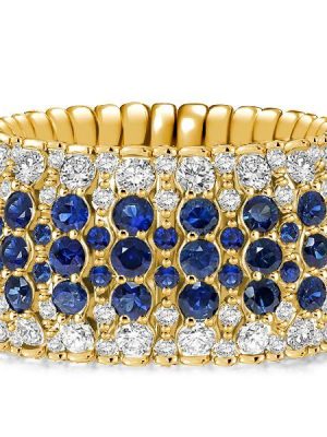 Golden Multi-Row Blue Sapphire Eternity Band - 18K Gold Plated Sterling Silver Wedding Ring