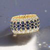 Golden Multi-Row Blue Sapphire Eternity Band - 18K Gold Plated Sterling Silver Wedding Ring