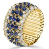 Golden Multi-Row Blue Sapphire Eternity Band - 18K Gold Plated Sterling Silver Wedding Ring