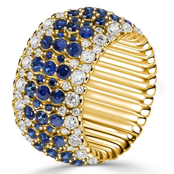 Golden Multi-Row Blue Sapphire Eternity Band - 18K Gold Plated Sterling Silver Wedding Ring