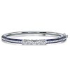 Emerald Cut Blue Sapphire Bangle Bracelet in Sterling Silver for Women