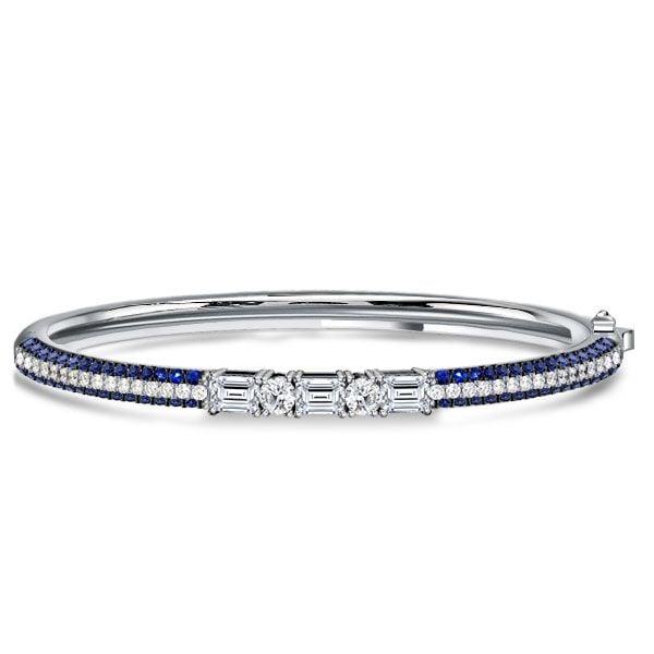 Emerald Cut Blue Sapphire Bangle Bracelet in Sterling Silver for Women