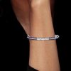 Emerald Cut Blue Sapphire Bangle Bracelet in Sterling Silver for Women