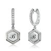 Personalized Hexagon Initial Hoop Earrings - 925 Sterling Silver Drop Earrings