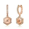 Personalized Hexagon Initial Hoop Earrings - 925 Sterling Silver Drop Earrings
