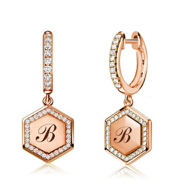 Personalized Hexagon Initial Hoop Earrings - 925 Sterling Silver Drop Earrings