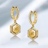 Personalized Hexagon Initial Hoop Earrings - 925 Sterling Silver Drop Earrings