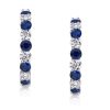 Classic Round Cut Blue Sapphire Hoop Earrings in Rhodium Plated Sterling Silver