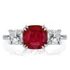 Three Stone Cushion Cut Ruby Engagement Ring in Rhodium-Plated Sterling Silver