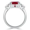 Three Stone Cushion Cut Ruby Engagement Ring in Rhodium-Plated Sterling Silver
