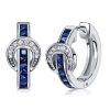1.09 CT. TW. Princess Cut Blue Buckle Silver Hoop Earrings, Sterling Silver, Rhodium Plated