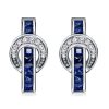 1.09 CT. TW. Princess Cut Blue Buckle Silver Hoop Earrings, Sterling Silver, Rhodium Plated