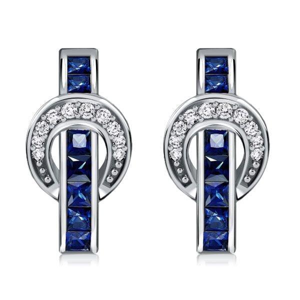1.09 CT. TW. Princess Cut Blue Buckle Silver Hoop Earrings, Sterling Silver, Rhodium Plated