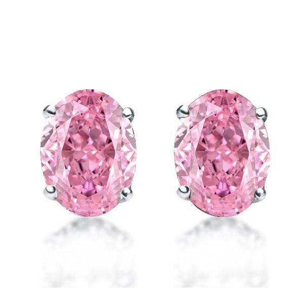 Hot Pink Stud Earrings for Women, 925 Sterling Silver with Rhodium Finish