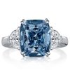 Blue Topaz Engagement Ring - 925 Sterling Silver 3 Stone Cushion Cut