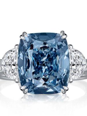 Blue Topaz Engagement Ring - 925 Sterling Silver 3 Stone Cushion Cut