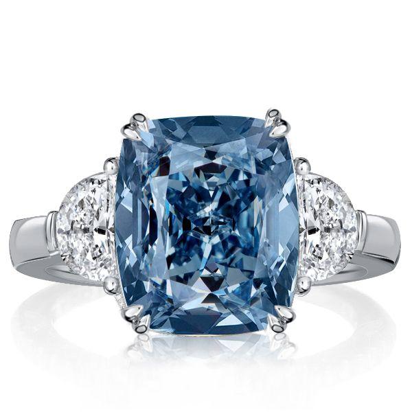 Blue Topaz Engagement Ring - 925 Sterling Silver 3 Stone Cushion Cut