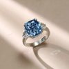 Blue Topaz Engagement Ring - 925 Sterling Silver 3 Stone Cushion Cut