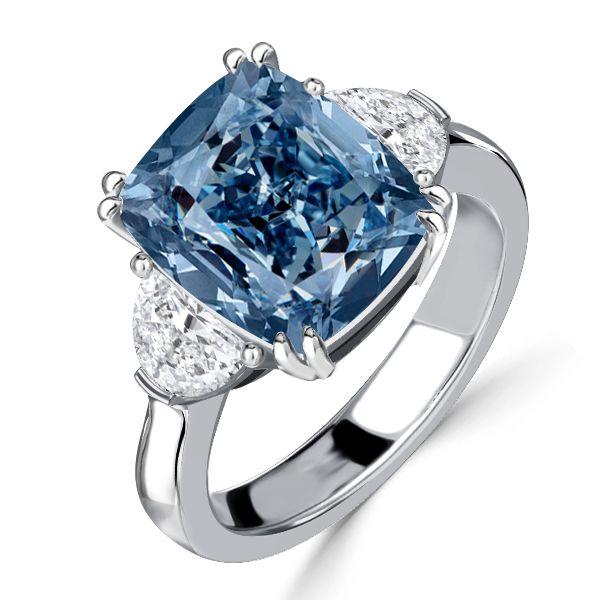 Blue Topaz Engagement Ring - 925 Sterling Silver 3 Stone Cushion Cut