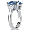 Blue Topaz Engagement Ring - 925 Sterling Silver 3 Stone Cushion Cut