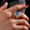 Blue Topaz Engagement Ring - 925 Sterling Silver 3 Stone Cushion Cut