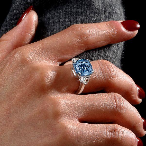 Blue Topaz Engagement Ring - 925 Sterling Silver 3 Stone Cushion Cut
