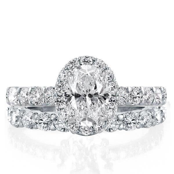Oval Cut Halo Bridal Set - 925 Sterling Silver - 4.7 CT Center Stone
