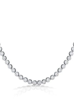 2.5mm Round Cut Bezel Set Tennis Necklace in 925 Sterling Silver