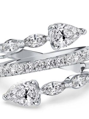 Toi Et Moi Pear Cut Sterling Silver Engagement Ring - Spiral Design