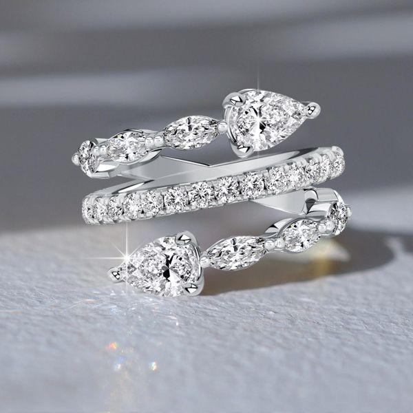 Toi Et Moi Pear Cut Sterling Silver Engagement Ring - Spiral Design